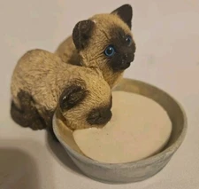 Vtg Stone Critters Figurine Siamese Kittens Drinking Milk Made In USA 1992