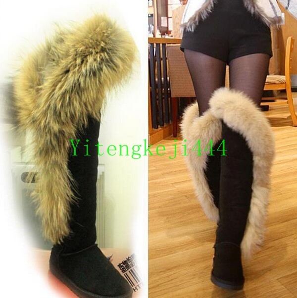 Luxury over Knee Real big fox fur leather women thigh snow boots long winter New Luxury over Knee Real big fox fur leather women thigh snow boots long winter New