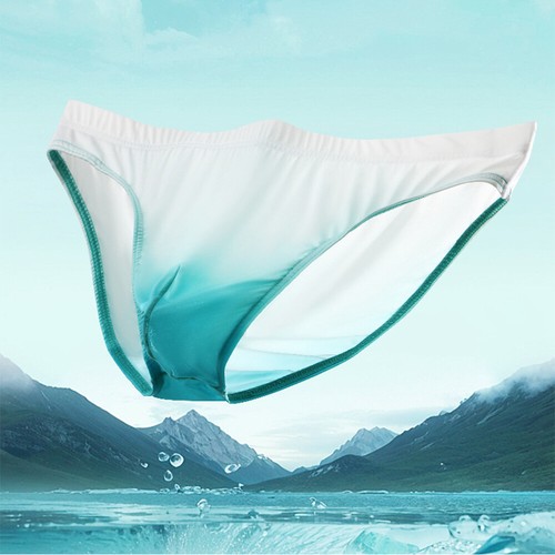 Men's Gradient Low Waist Bikini Briefs Ice Silk Seamless Breathable Underpants - Picture 9 of 28