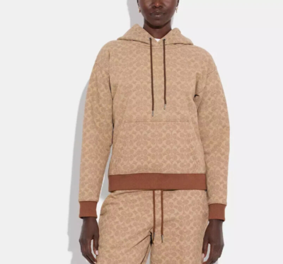 Coach Women's Tan Signature Signature Print Shrunken Hoodie (CG760