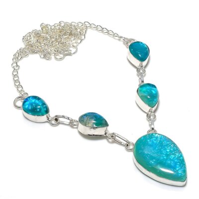 Green Triplet Opal Gemstone Handmade 925 Silver Jewelry Necklace 18'' R-5653