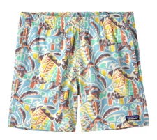 NEW Patagonia Funhoggers Thriving Planet Lago Blue Elastic 4" Shorts Women's L