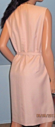 VINTAGE 1950s 60s MOD TREVIRA RAW SILK DRESS MAUVE PLEATS BELT FULLY LINED L/XL! - Picture 11 of 12