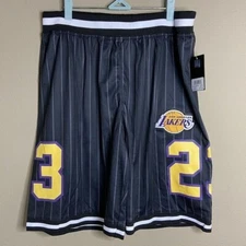 NBA Lakers Lebron James #23 Black Pin-Striped Basketball Mens Shorts Size L