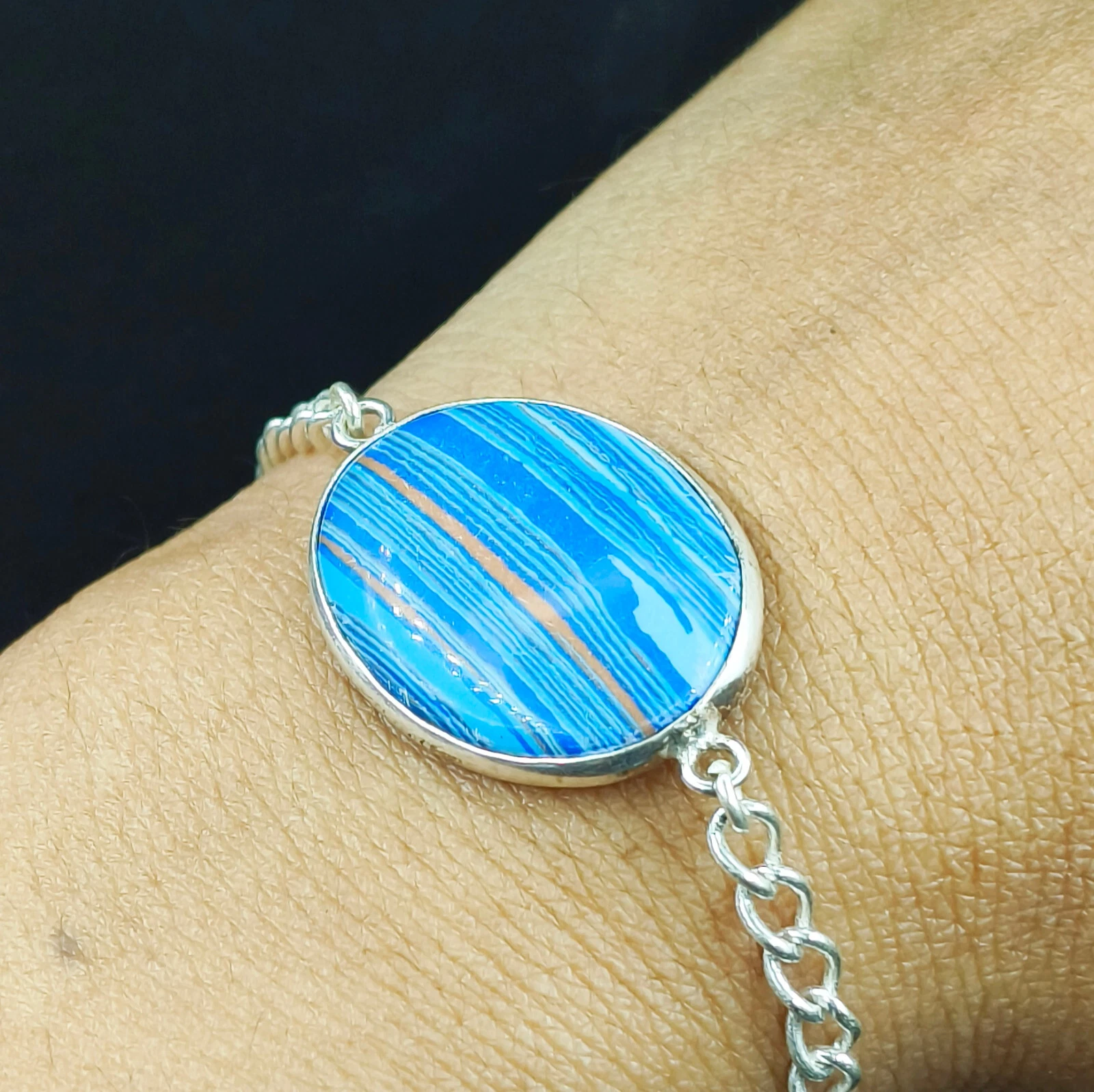 VALENTINO Bracciale in argento sterling 925 con pietre preziose ovali in calsilica naturale