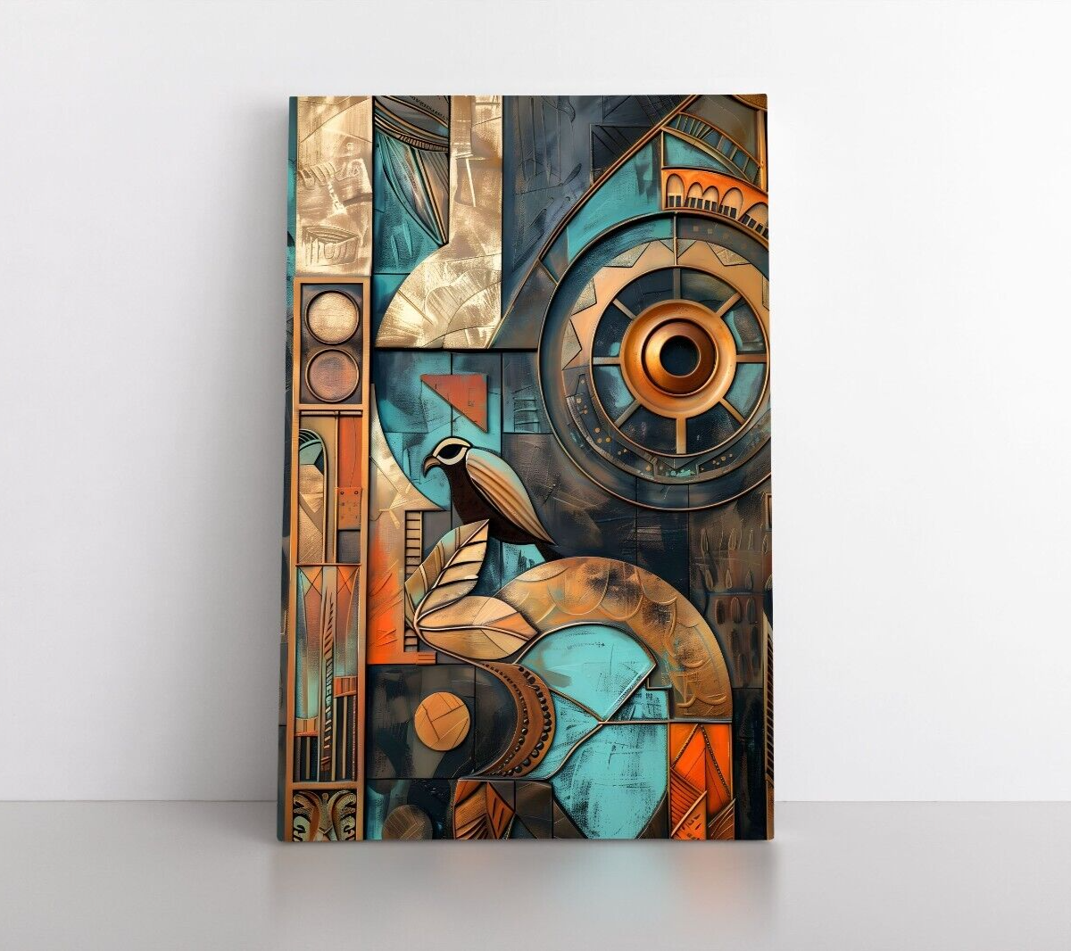 Abstract Art Deco Style Wall Art Print on Canvas Modern Gold Teal