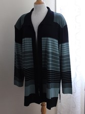 Exclusively Misook Sz 2x Elegant Green Blue Black Stripe Long Acrylic Jacket