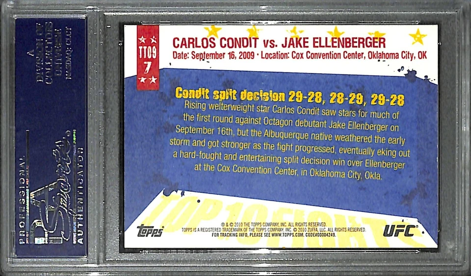 Tarjeta 7 PSA/DNA firmada por Carlos Condit y Jake Ellenberger 2010 Topps UFC Foto 3 de 4