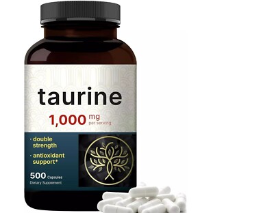 Taurine 1000mg, 500 Caps- Gluten Free/Non-GMO Made in the USA Amino Acid