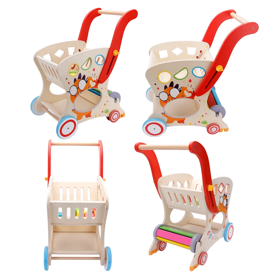 Wooden Shopping Cart Toy for Toddler Kids Baby Push Walke  for 1-3 Shape Sorting - Image 3 of 4