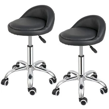 2PCS Rolling Salon Stool Adjustable Hydraulic Tattoo Massage Spa Chair with Back
