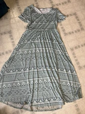 Lularoe Ana Fit n Flare Maxi dress Short Sleeve sz XL Turquoise Paisley print