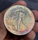 Rainbow Toned 1991 Silver American Silver Eagle ASE RARE