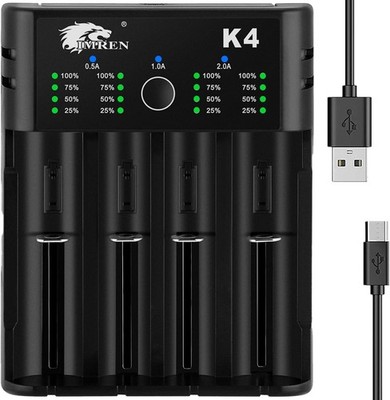 IMREN 18650 Ladegerät 4 Slot USB-C 2A Schnelllader Li-Ion NiMH AA AAA schwarz