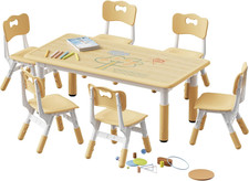Kids Table and 6 Chairs Set, Height Adjustable Toddler Desk and Chair Set, Graff