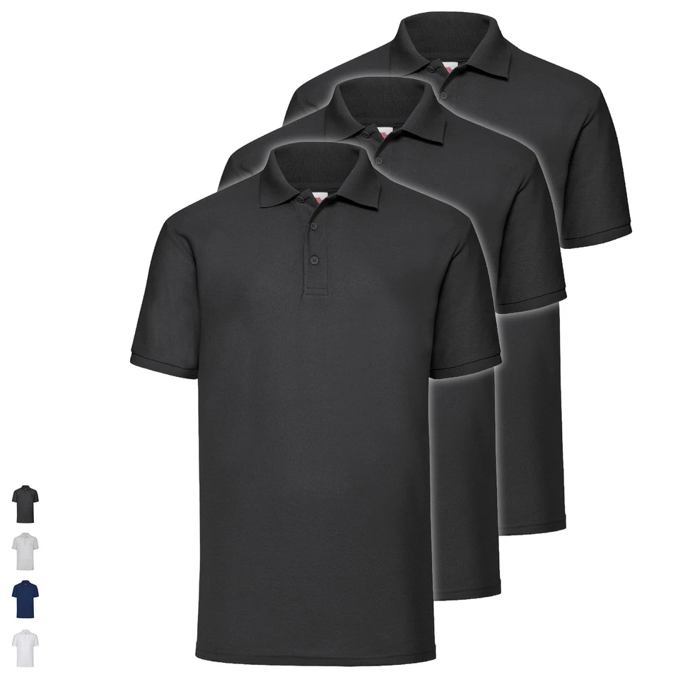 3er Pack Fruit of the Loom 65/35 Polo Herren Poloshirt Set Basic Shirt NEU - Bild 1 von 1