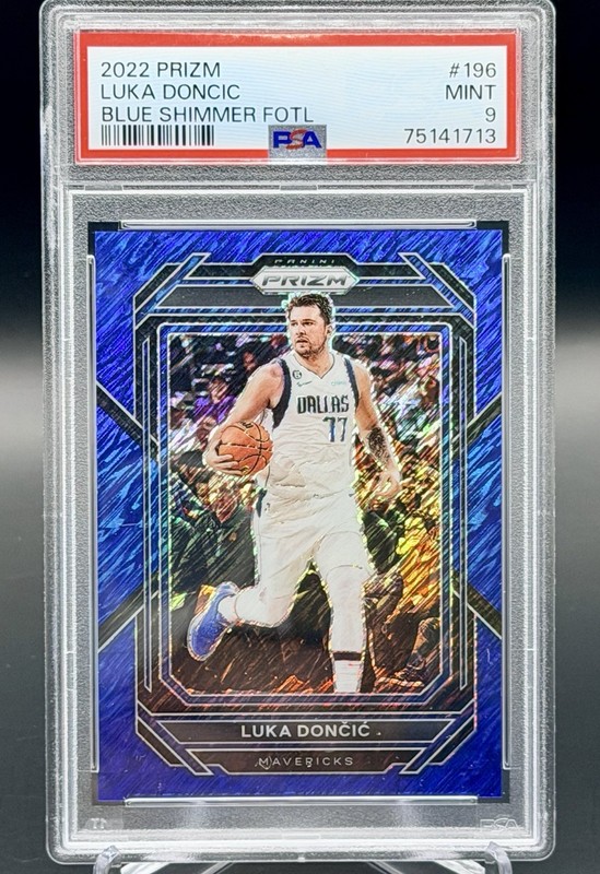 2022-2023 Panini Prizm Basketball Luka Doncic FOTL Blue Shimmer 1/35 #196 PSA 9