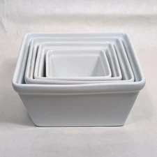 Williams Sonoma Nesting Serving Bowls Square Ceramic White Open Kitchen Set of 4