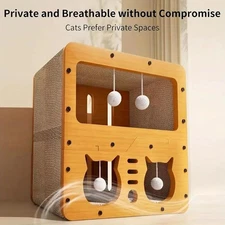 2-tier Wooden Cat Condos with cat scratching board, Cat Climbing Tower 