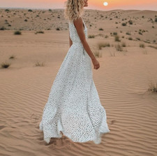 Women Sleeveless Polka Dots Boho Maxi Dress Cocktail Summer Beach Sundress New