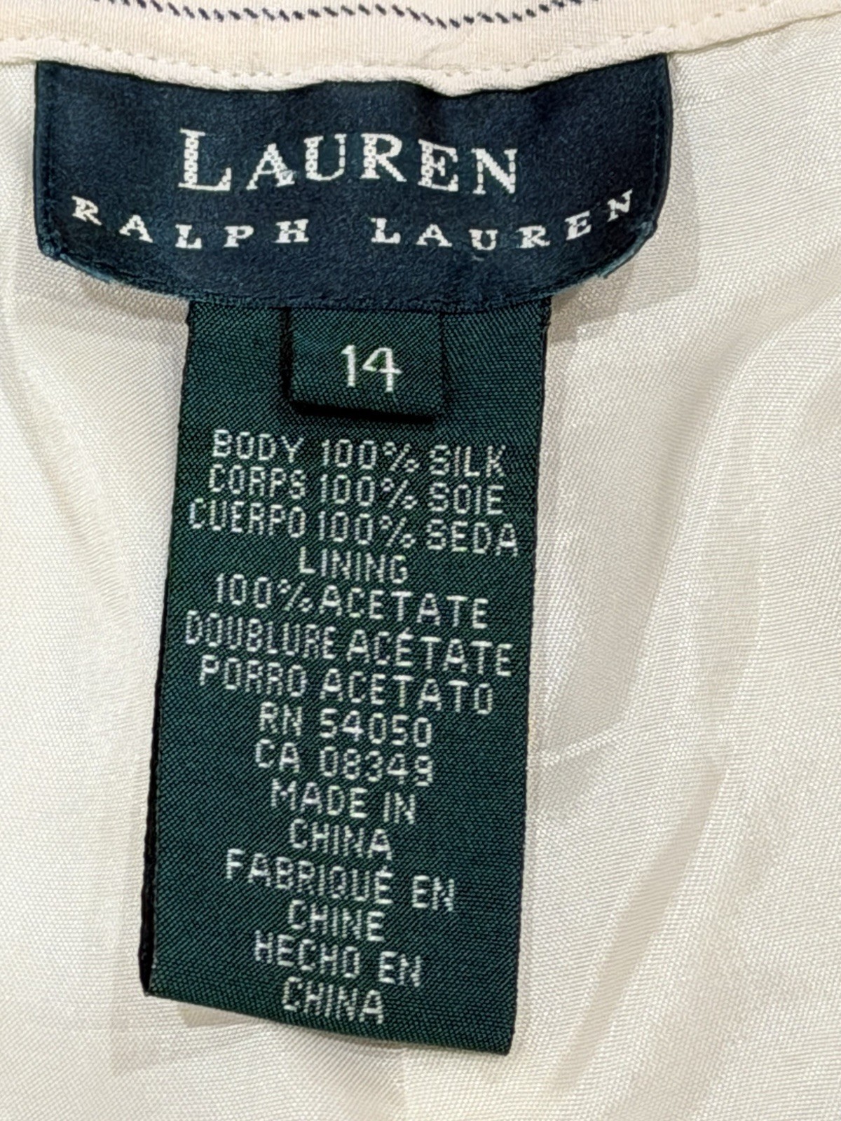 Lauren Ralph Lauren 100% Silk White Blue Pinstripe Dress Pants 14 Cuffed Lined thumbnail 11