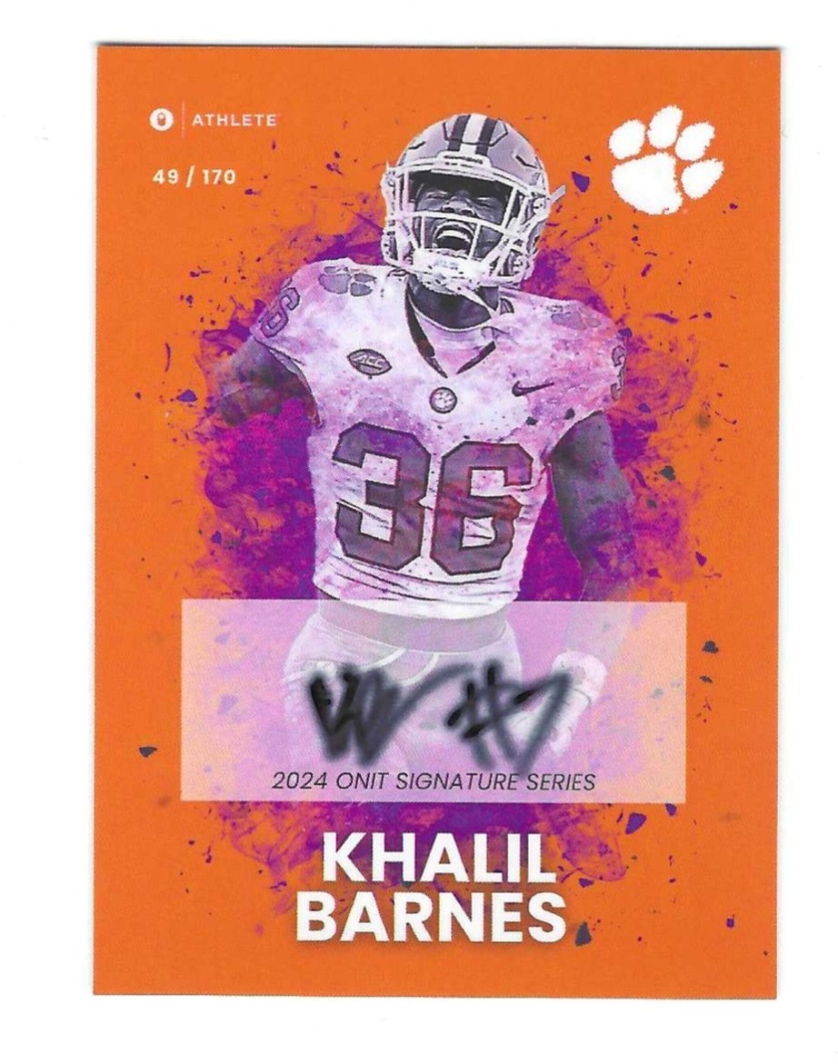 2024 ONIT ORANGE KHALIL BARNES AUTOGRAPH FOOTBALL CARD  49/170