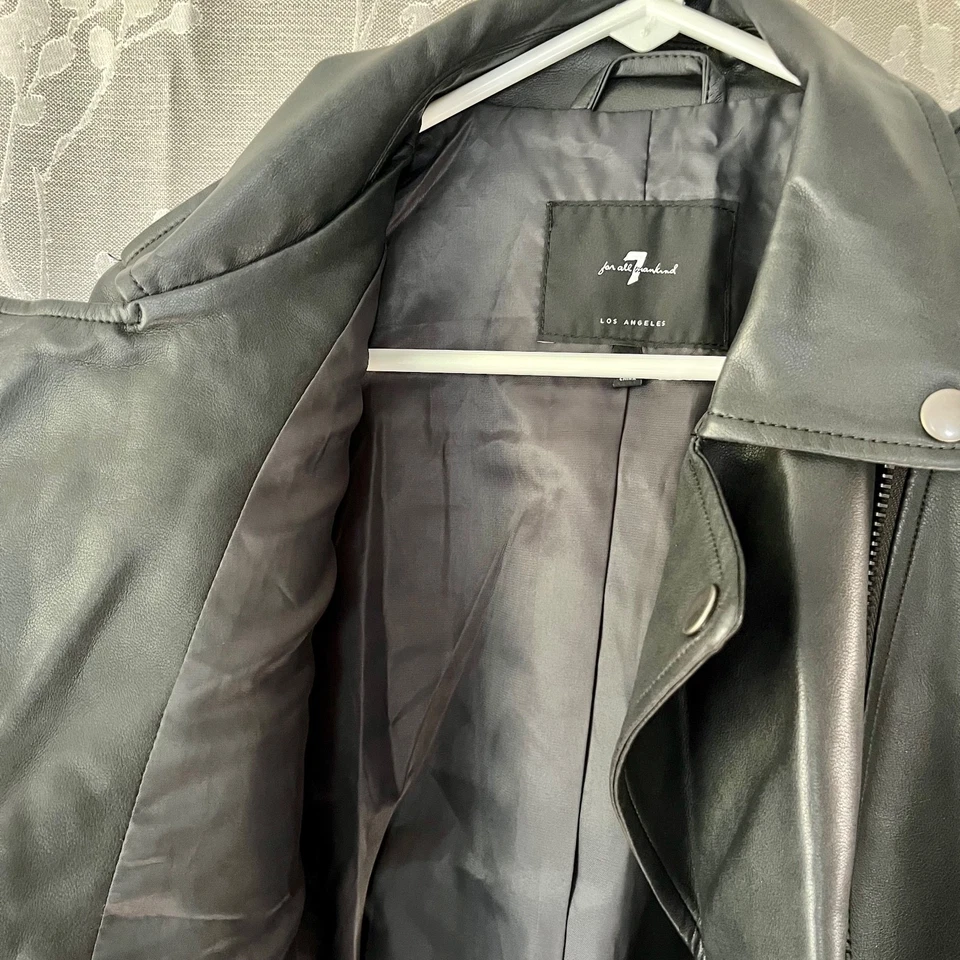 Jaqueta de Moto de Couro Preta 7 for all Mankind | Pequena | Nova Sem etiquetas - Imagem 3 de 4