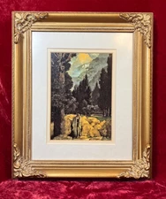 Maxfield Parrish "Poet's Dream" Art Nouveau Beautiful Wood Framed Matted Print