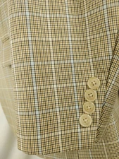 Brioni Bangkok Blazer Mens 46S Beige Houndstooth Light Blue Check Sport Coat