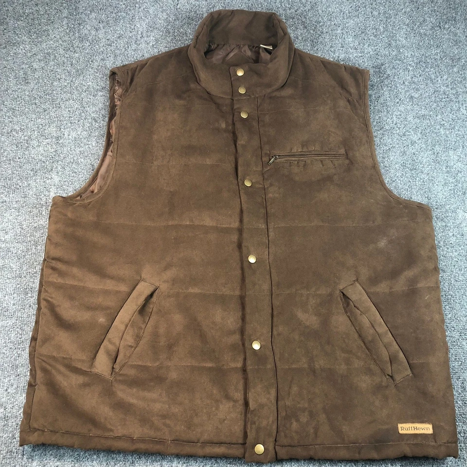 Chaleco acolchado tallado con volantes para hombre marrón gamuza look bolsillos con cremallera completa cuello alto Foto 2 de 4