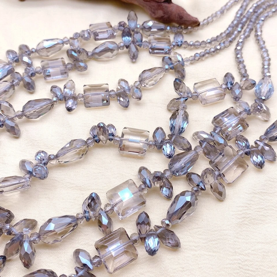 Collar de 3 filas de cristal gris llamativo de moda para mujer collares de cuello de hilo Foto 3 de 4