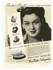 1943 Max Factor Pan-Cake Make-Up Rosalind Russell Movie Star Vintage Print Ad