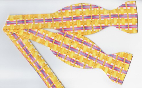 Sunshine Plaid Bow tie, Yellow Weave & Purple Bars, Summer Fun, Self-tie Bow tie - Picture 5 of 5