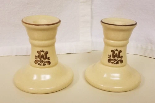 Pfaltzgraff Village Pattern set of Two Candle Sticks / Candle Holders Vintage 