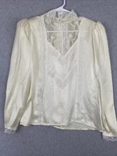 Vintage Gunne Sax Top M Ivory  Cream Satin Lace Victorian Cottage Prairie