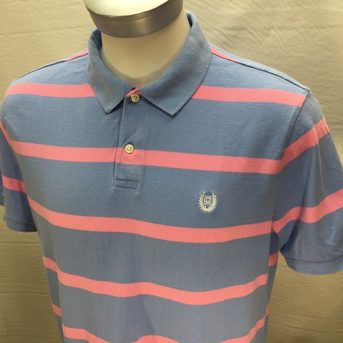 CHAPS Mens Size XL Shirt Blue Pink Striped Polo Cotton Short Sleeve D7 - Picture 4 of 8