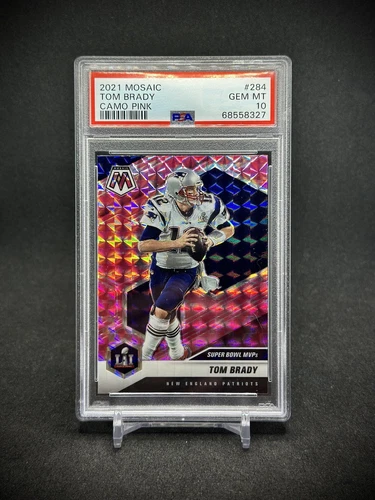 Tom Brady 2021 Panini Mosaic Camo Pink Prizm MVPs SP PSA 10 Patriots