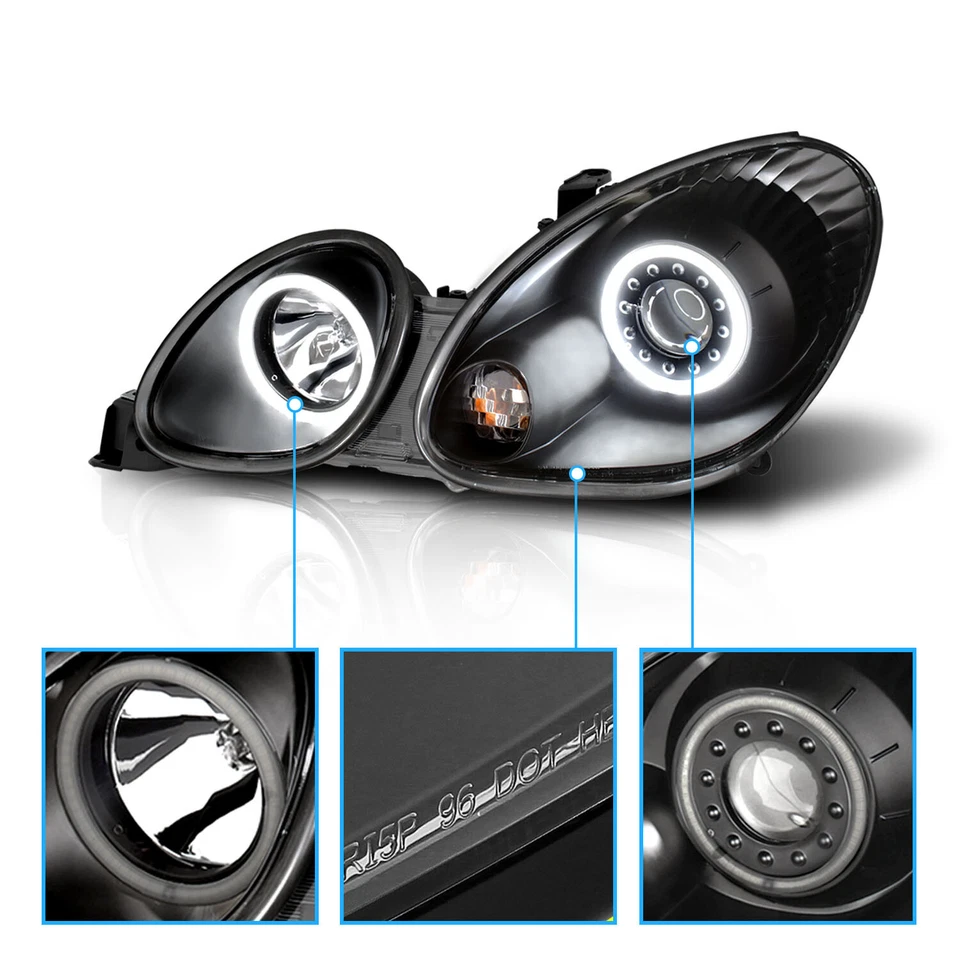[LED Halo]For 1998-2005 Lexus GS300 GS400 GS430 4DR Projector Black Headlights - Image 2 of 4