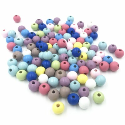 100X Runde Holzperlen gefärbt Bleifrei Gemischte Farbe 10mm Perlen 11 Farben 