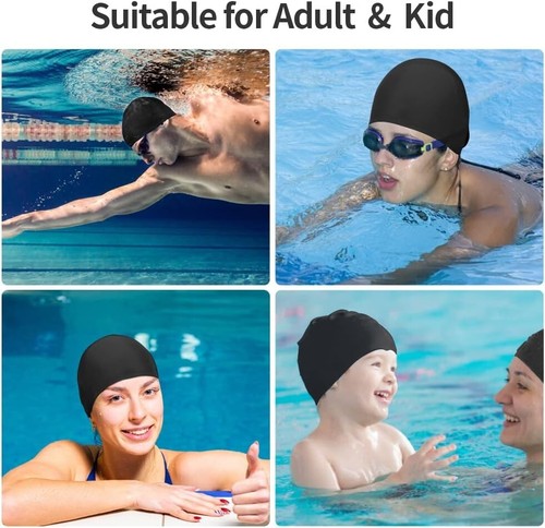 "Easy Fit Swimming Cap Swim Hat Men Women Waterproof Nylon Spandex Fabric Adult - Picture 5 of 7