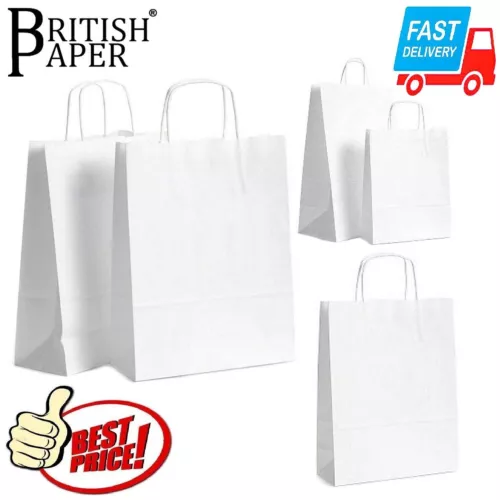 white paper bags with handles small large 100 50 25 for party gift sweet carrier image 11