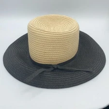 Vintage 100% Paper Wide Brim Black & Beige Sun Hat Women's