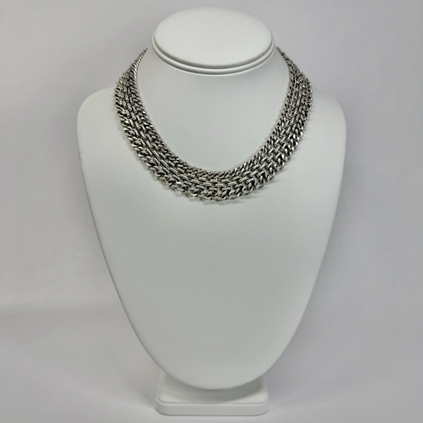 CABi Chunky Textured Weave Collar Silver Tone Vintage Necklace Jewelry N545