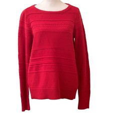 Ann Taylor LOFT Red Long Sleeve Sweater Stripe Pattern 100 Cotton Size Small