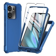 for BLU View 5 Phone Case with Tempered Glass Screen Protector,Slim Soft Blue