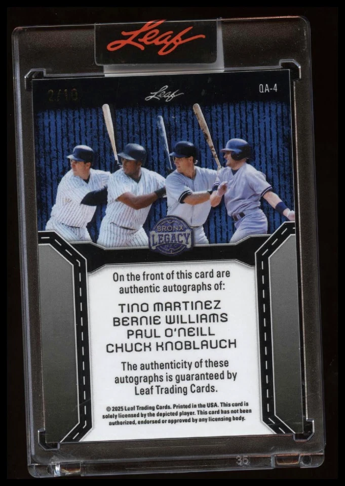 2025 Leaf Bronx Legacy Quad Auto /10 | Martinez Williams O’Neill Knoblauch Yanks - Image 2 of 2