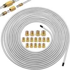 Brake Line Tubing Kit Flexible Double Galvanized Steel 25 Ft 3/16 16 Fitting USA
