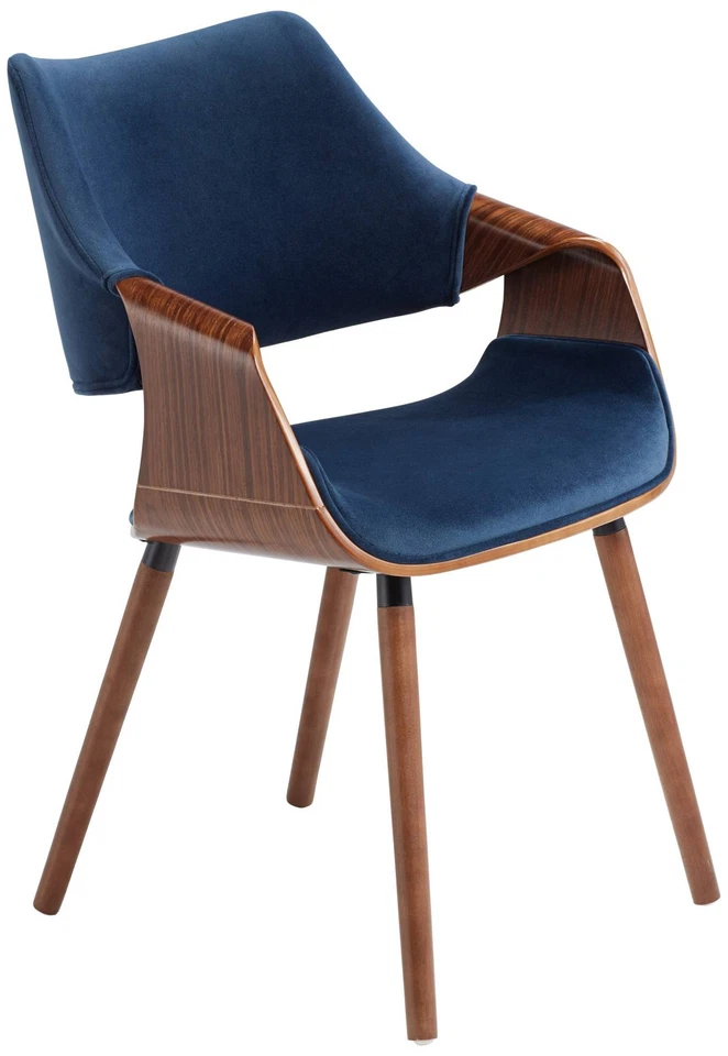 Silla de comedor Westin de tela azul y madera de haya Foto 2 de 4