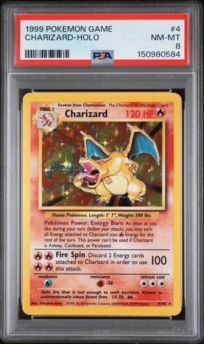 1999 POKEMON BASE SET UNLIMITED #4 CHARIZARD-HOLO PSA 8