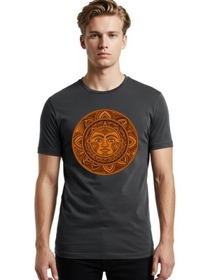 Sun-Face-Mandala Mens Graphic Tee, 100% Cotton, Casual Summer Wear